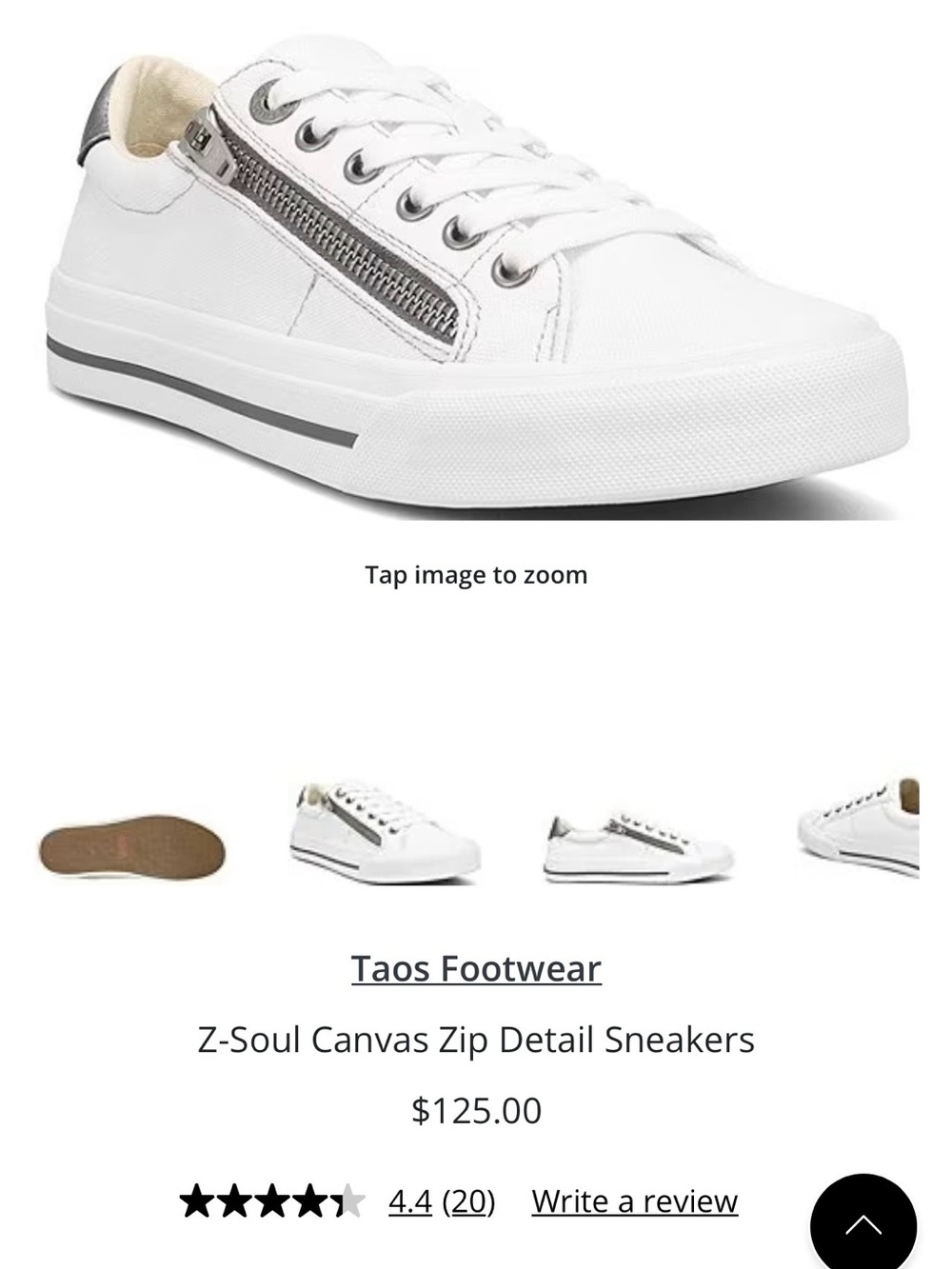 Taos Footwear White Canvas Zip Detail Sneakers